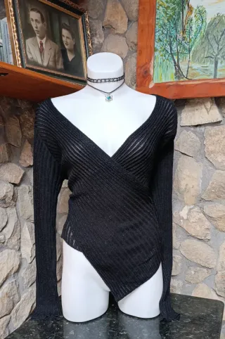 Jersey Zara escote cruzado negro