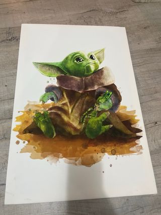 Quadri Baby Yoda ad acquerello