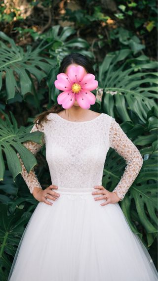 Vestido de Novia Rosa Clará Blanco y tocado