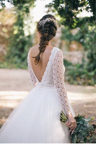 Vestido de Novia Rosa Clará Blanco y tocado