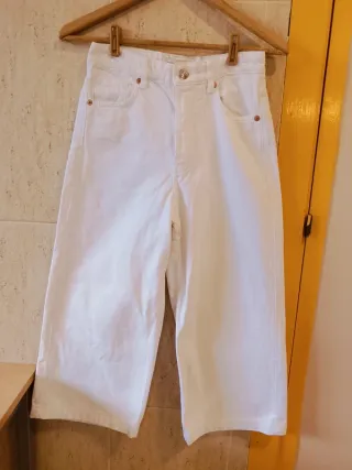 Pantalón Zara Culotte Tiro Alto Blanco