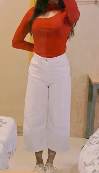 Pantalón Zara Culotte Tiro Alto Blanco