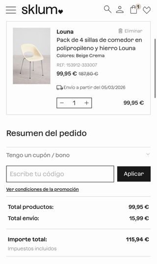 Pack 4 Sillas Sklum NUEVAS