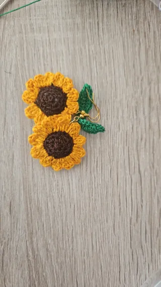 Pendientes Ganchillo Girasol Hechos a Mano