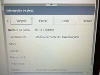 Módulo faro bmw serie 5 f10  63 11 7 304 906