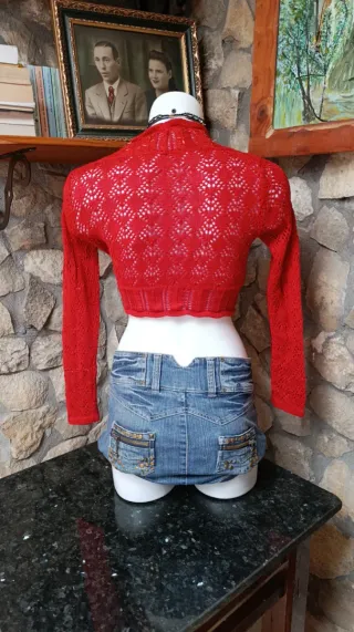 Bolero Crochet Y2K Vintage Rojo