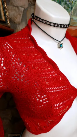 Bolero Crochet Y2K Vintage Rojo