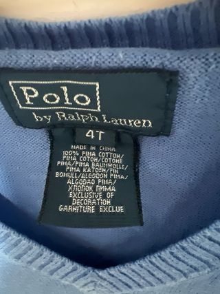 Suéter Polo Ralph Lauren V-Neck Niño T4 Azul