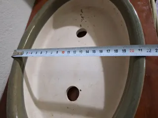 Maceta Bonsai Cerâmica Bege e Verde