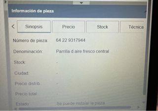 Rejilla Aireador Central BMW Serie 1/2