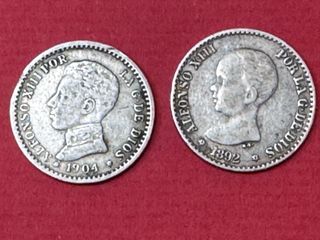 Lote 2 monedas 50 céntimos 1892 y 1904