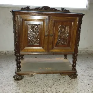 Mesa Auxiliar Antigua Madera Tallada