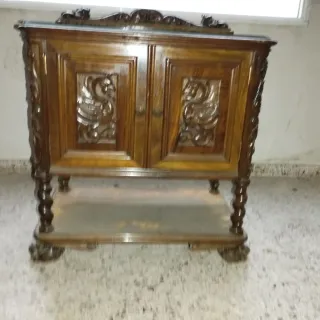 Mesa Auxiliar Antigua Madera Tallada