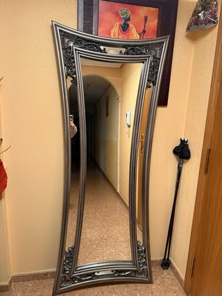 Espejo decorativo plata y madera