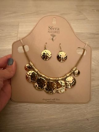 Conjunto Sfera collar y pendientes oro