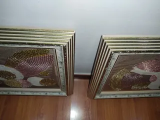 2 Quadri decorativi dorati e rosa artigianali