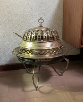 Brasero antiguo metal dorado y plateado