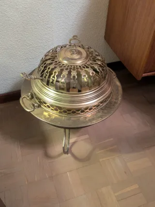 Brasero antiguo metal dorado y plateado