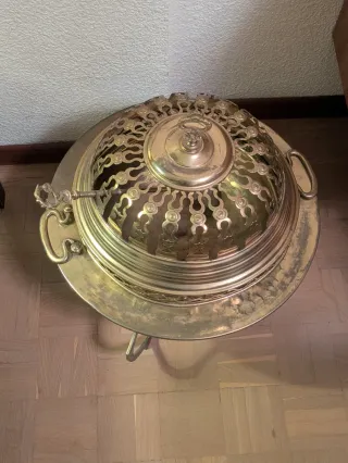 Brasero antiguo metal dorado y plateado