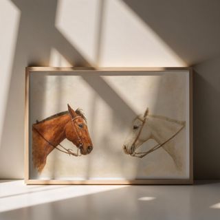 Lámina acuarela dos caballos