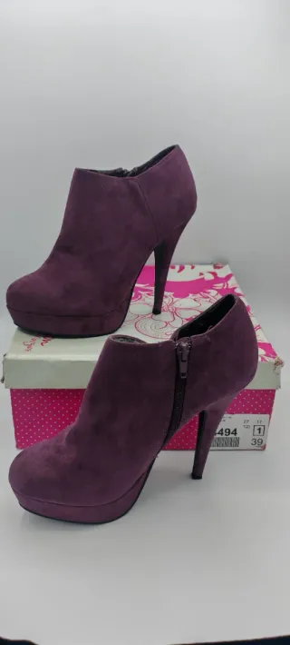 Botines tacón plataforma morados talla 39