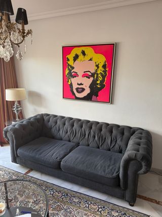 Divano Chesterfield 2 Posti in Tessuto Grigio/Blu