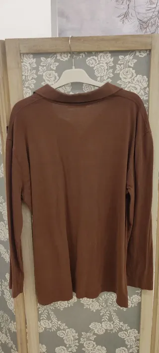 Camiseta Polo Zara Manga Larga Marrón Talla S/M