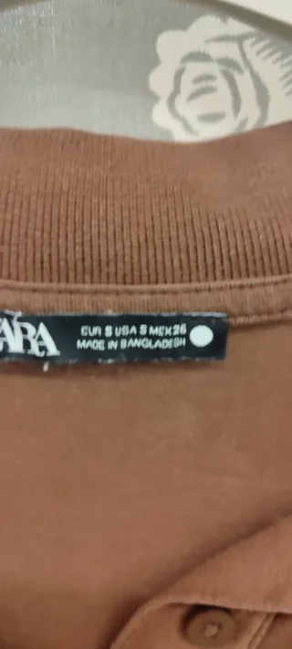 Camiseta Polo Zara Manga Larga Marrón Talla S/M