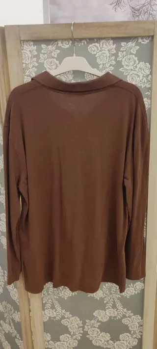 Camiseta Polo Zara Manga Larga Marrón Talla S/M