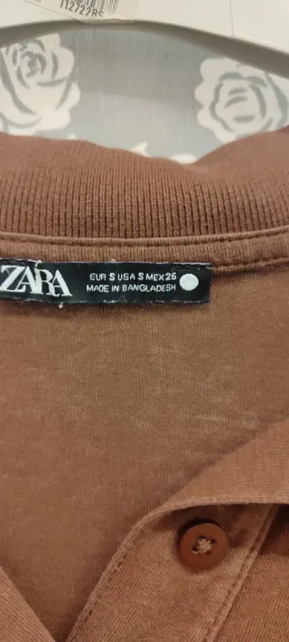 Camiseta Polo Zara Manga Larga Marrón Talla S/M
