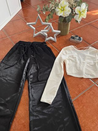 Conjunto pantalón ancho y top talla S.