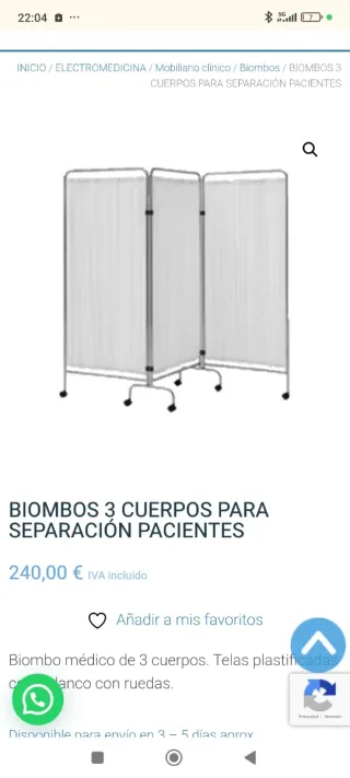 Biombo 3 cuerpos separación pacientes