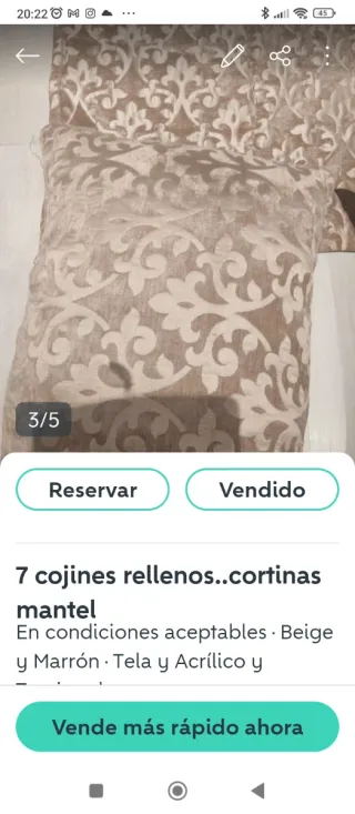 Cortinas, 7 cojines con relleno y mantel