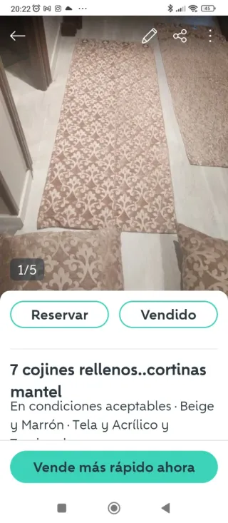 Cortinas, 7 cojines con relleno y mantel