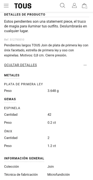 Pendientes Tous plata y onix