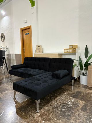 Sofá Cama Chaise Longue Negro - NUEVO- 198cm