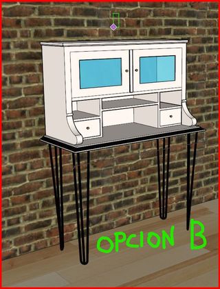 Scrivania in legno con vetrina