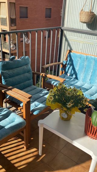 Juego de sillas de terraza + cojines azules