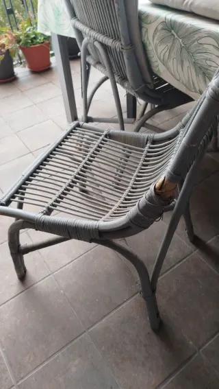 Juego 4 Sillas Jardín Mimbre Gris