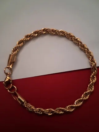 Cadena trenzada dorada,chapada en oro 18k,21cm.