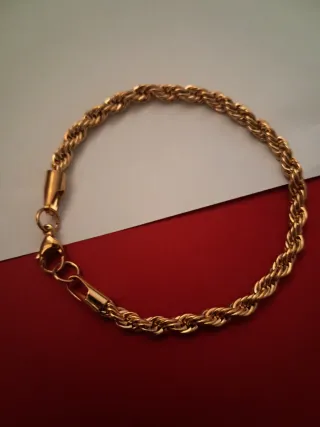 Cadena trenzada dorada,chapada en oro 18k,21cm.