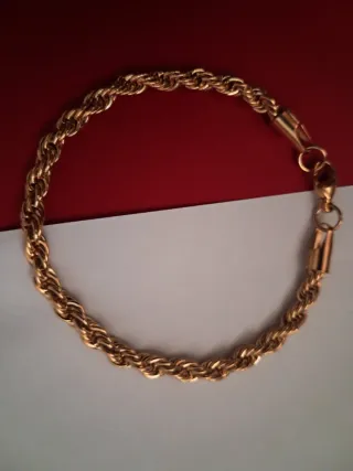 Cadena trenzada dorada,chapada en oro 18k,21cm.