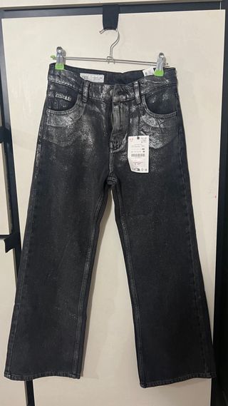 Pantalón Zara Jeans Brillo Negro Talla 13-14