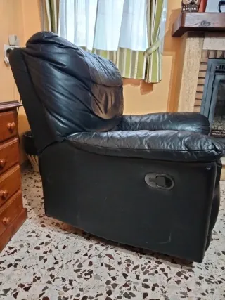 Sillón sofá reclinable, negro, de piel sintética