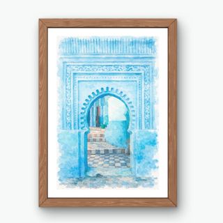 Lámina acuarela puerta Chefchaouen