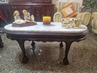 Mesa de centro clásica madera mármol