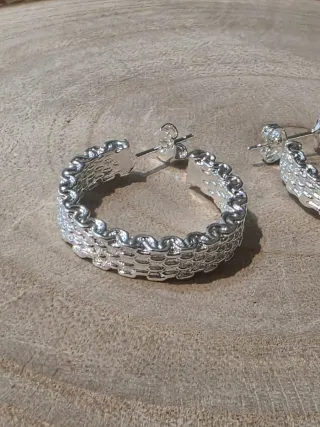 Pendientes Aro Plata Ley Rejilla