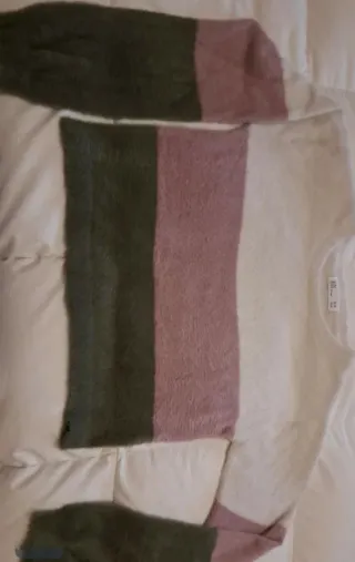 Jersey punto niña rayas blanco, gris y rosa