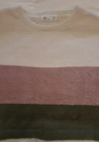 Jersey punto niña rayas blanco, gris y rosa