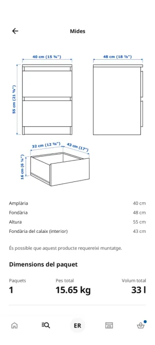 Mesita de noche Ikea Malm